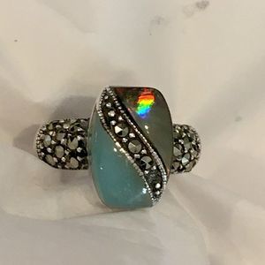 Marcasite Jade Abalone Sterling Silver Ring